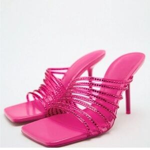 Zara Pink Rhinestone Vinyl High Heels Size 6